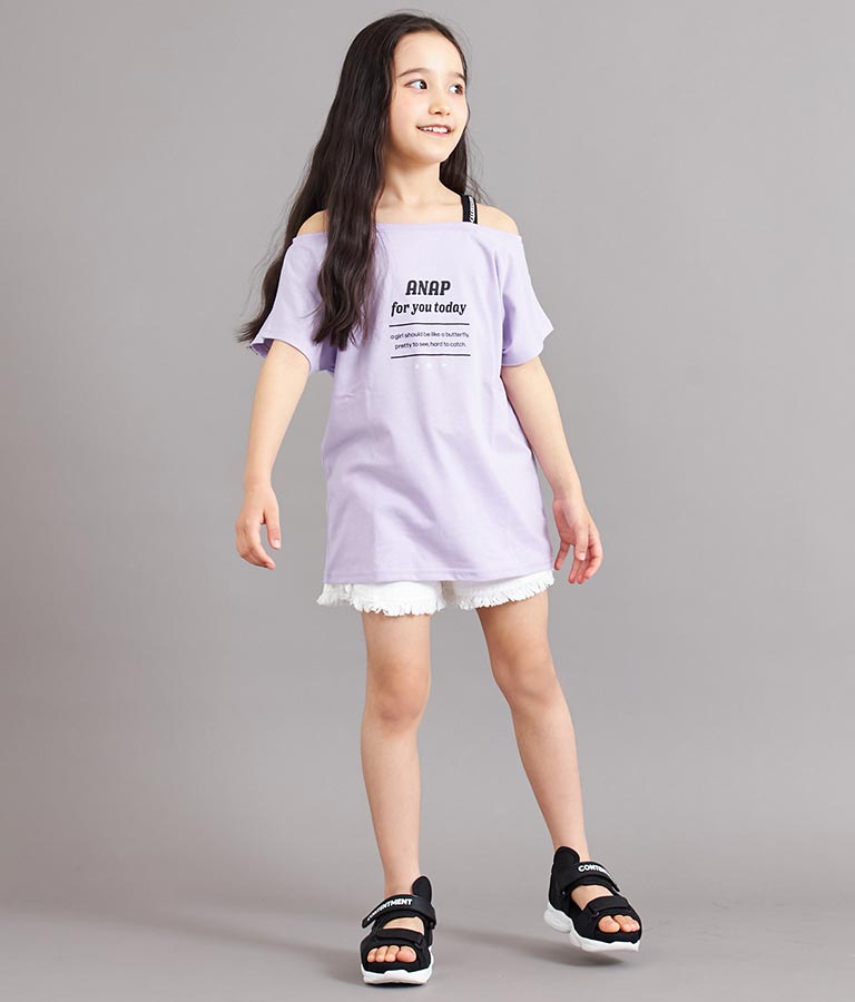 肩チェーン付 チュニック Tシャツ