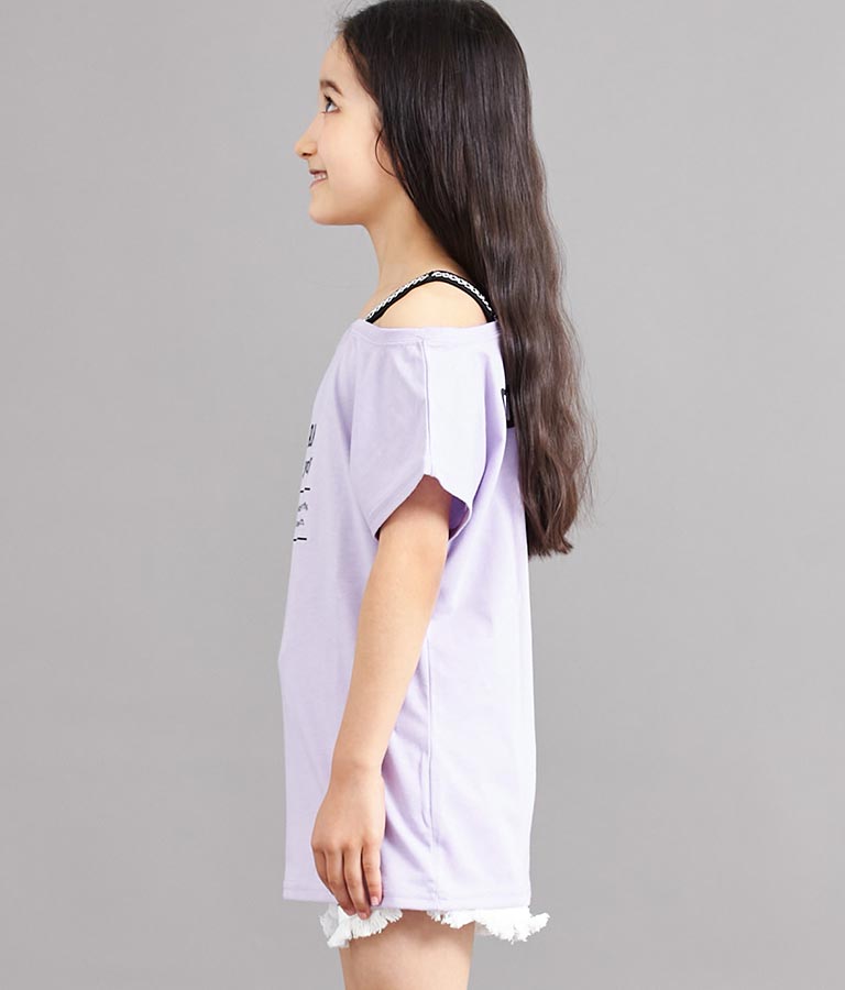 肩チェーン付 チュニック Tシャツ 423-3276