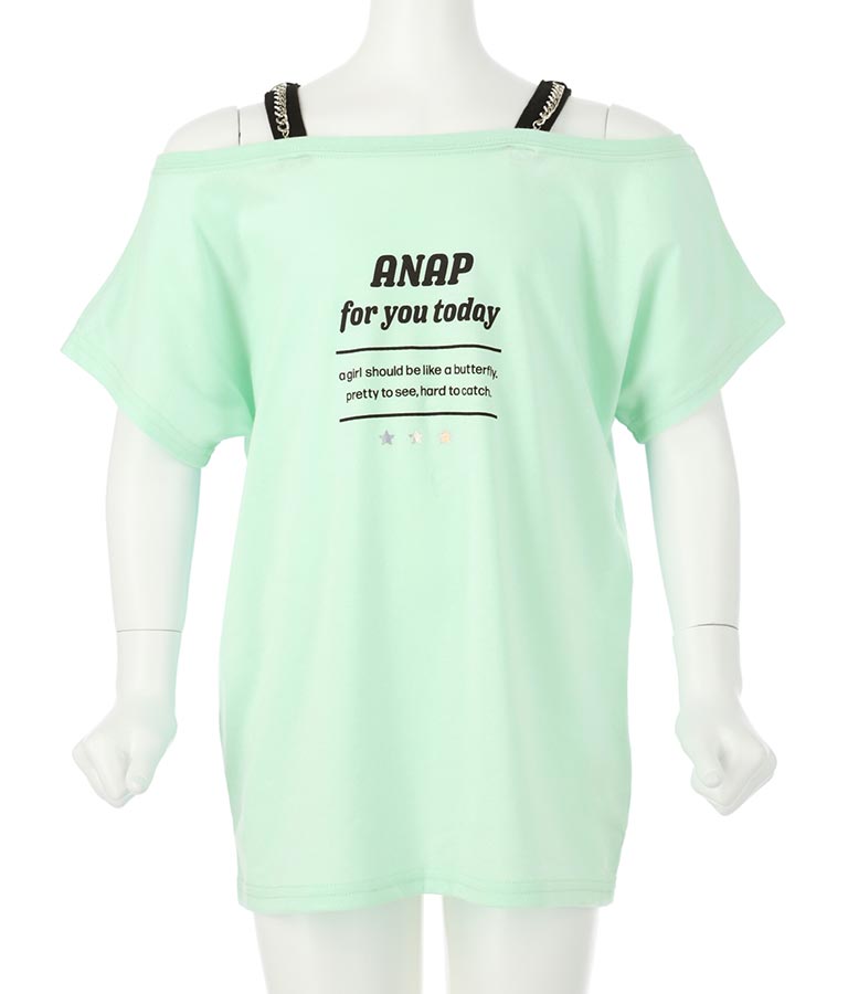 肩チェーン付 チュニック Tシャツ 423-3276