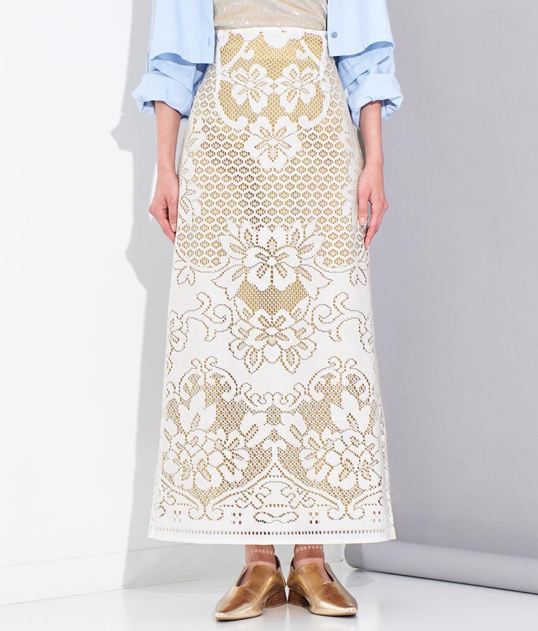パネル柄 レース マキシ丈 スカート 361-9416