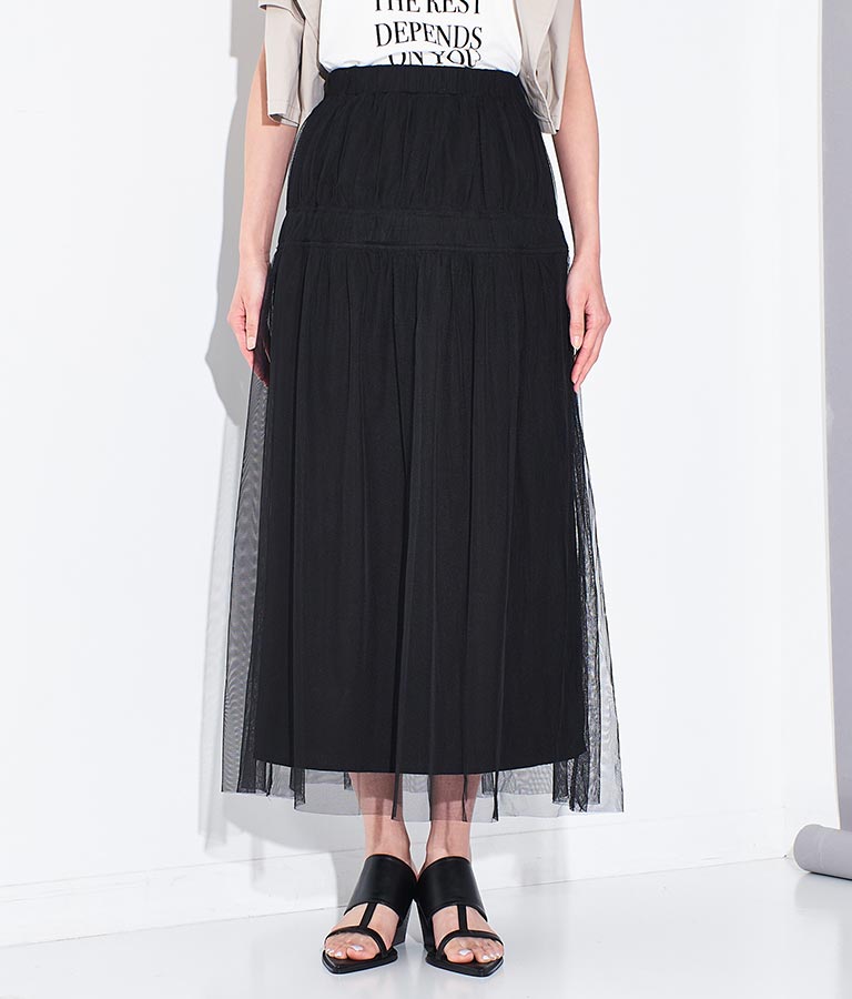 チュール カバード 切替 ナロー スカート【 セットアップ 着用可 】 361-9441