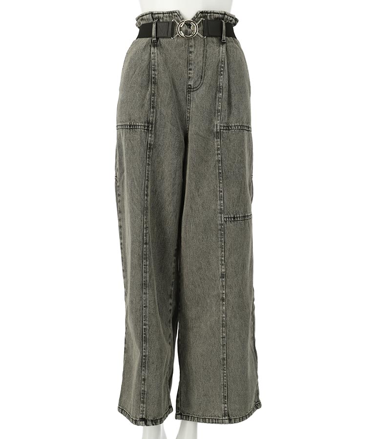 【ティーンズライン】ベルト付 ケミカル ストレート パンツ (M、Lサイズ展開) 912-7501