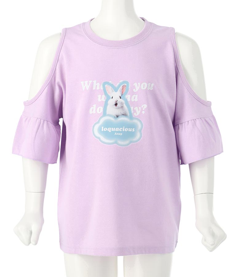 うさぎ プリント 肩あき トップス Tシャツ 423-3303