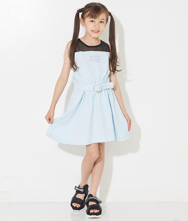 シースルー ノースリーブ ハート ベルト ワンピース 427-3305