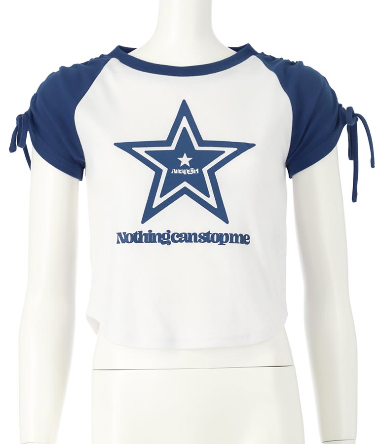 袖 シャーリング 星 モチーフ ミニ Tシャツ 913-7530