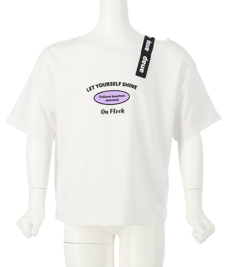 アシンメトリー 肩あき プリント Tシャツ