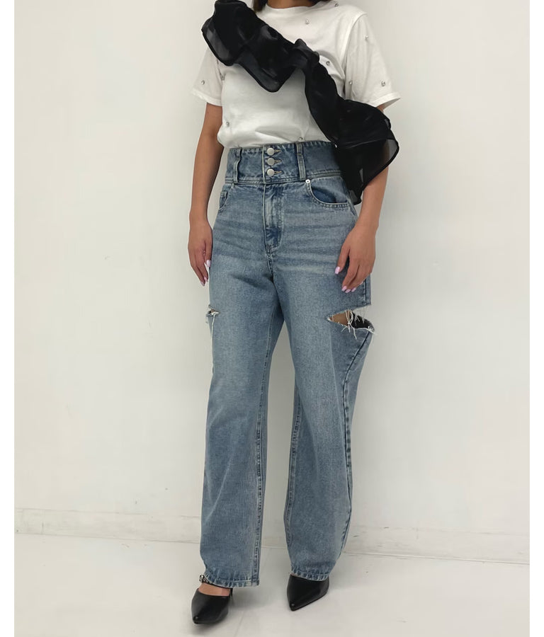 パール ビジュー デコ Tシャツ 523-6847