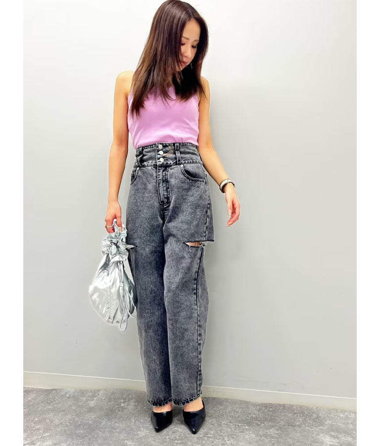 カップ付き バックオープン リブ タンクトップ ノースリーブ 853-5884