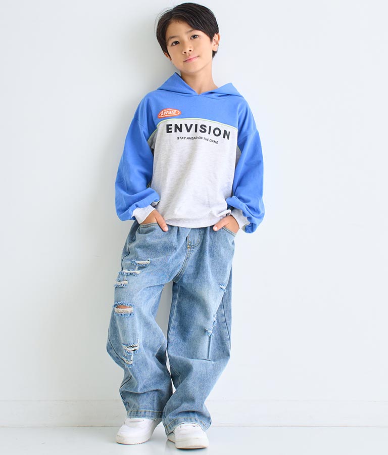 配色ミニ裏毛フーディ【親子お揃い】 423-3131