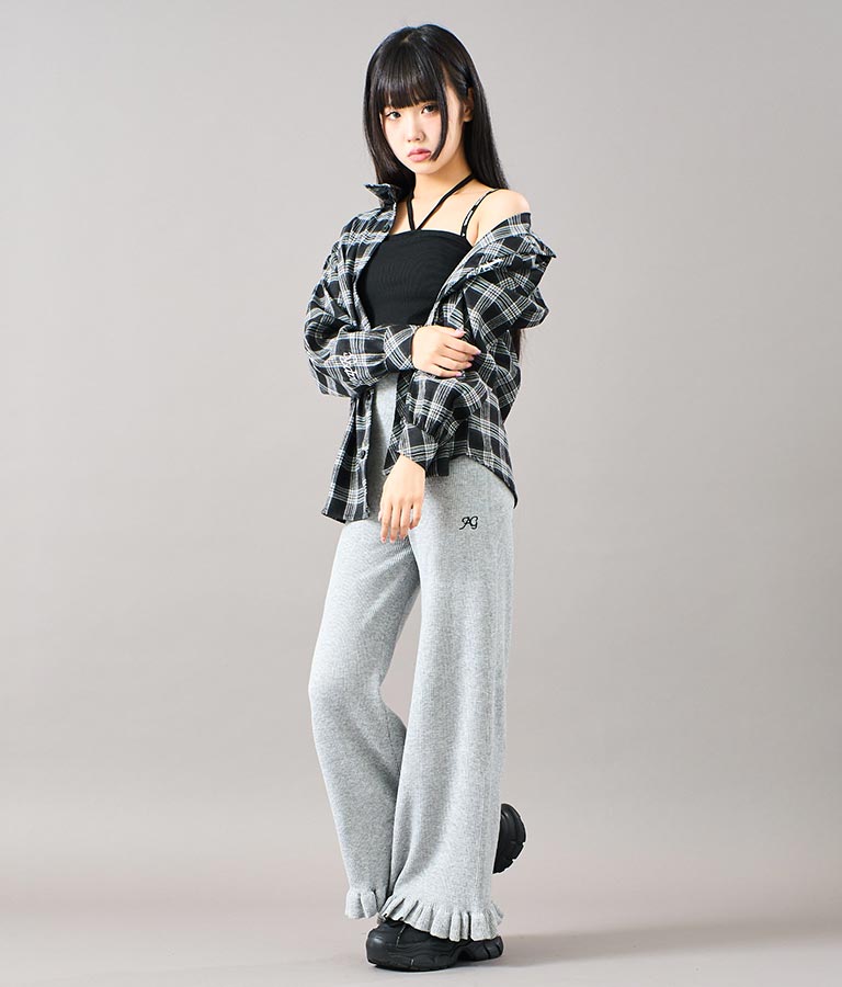 裾 フリル ニット ワイド パンツ 912-7329