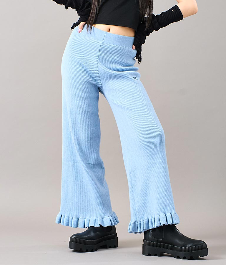 裾 フリル ニット ワイド パンツ 912-7329