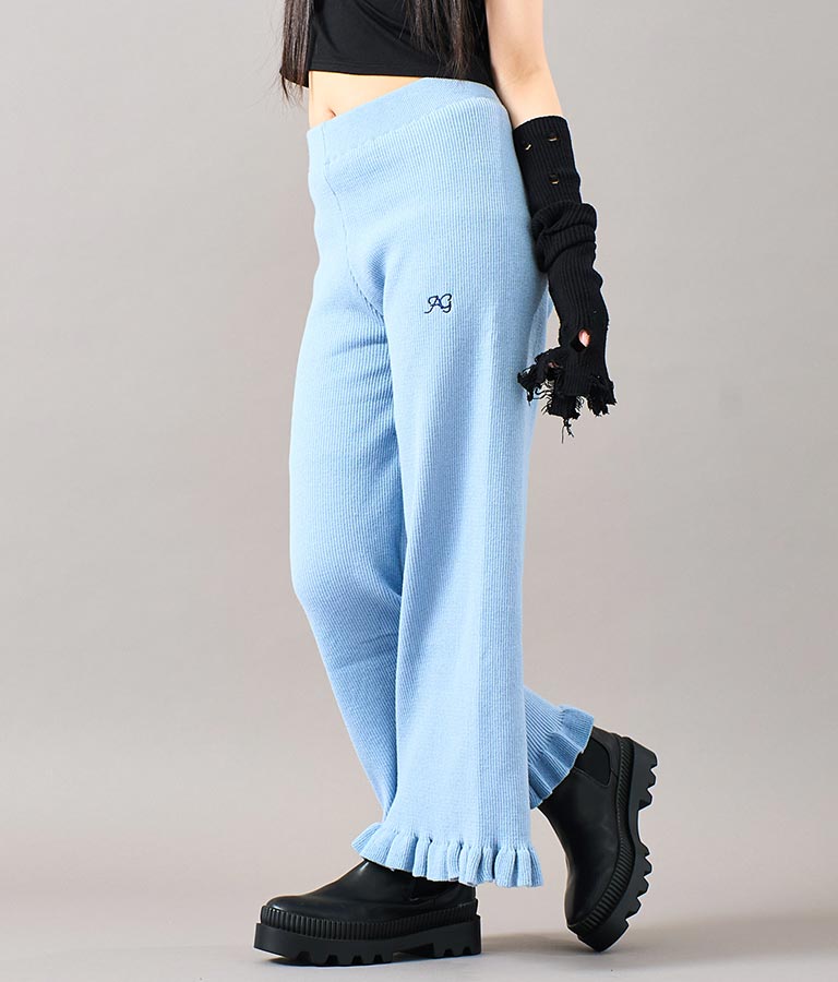 裾 フリル ニット ワイド パンツ 912-7329