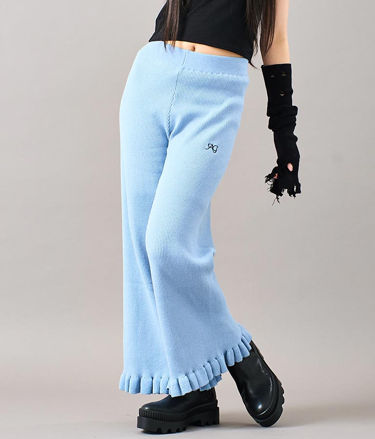 裾 フリル ニット ワイド パンツ 912-7329