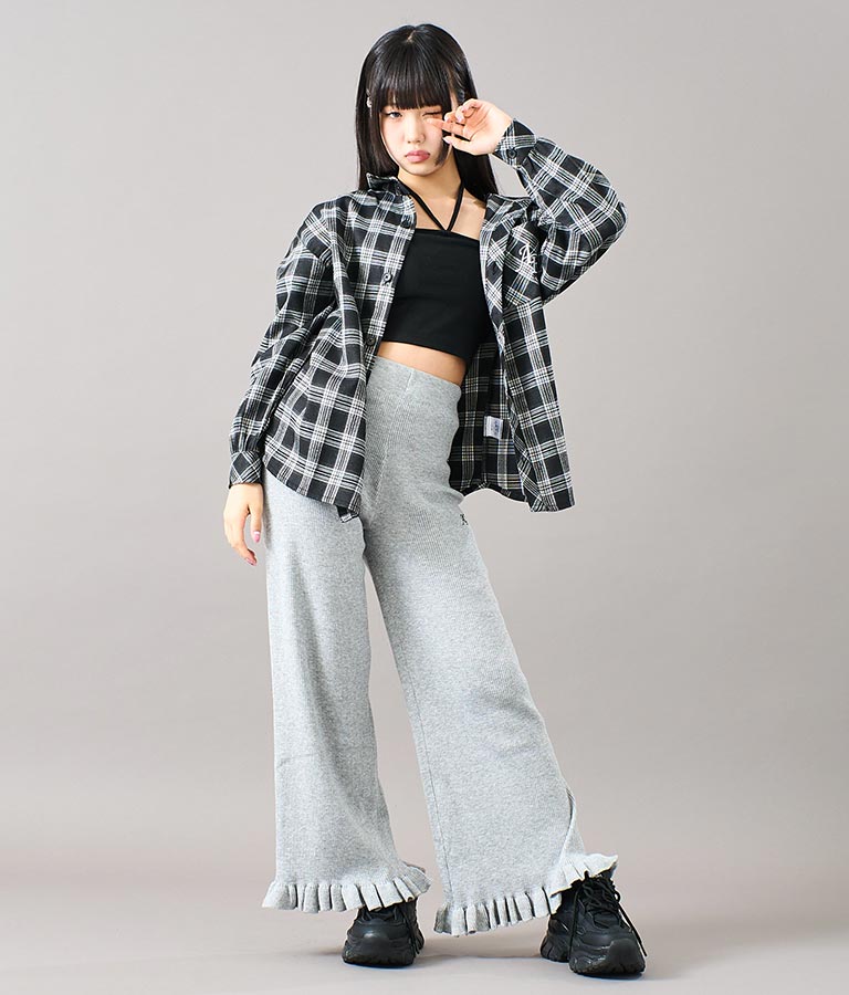 裾 フリル ニット ワイド パンツ 912-7329