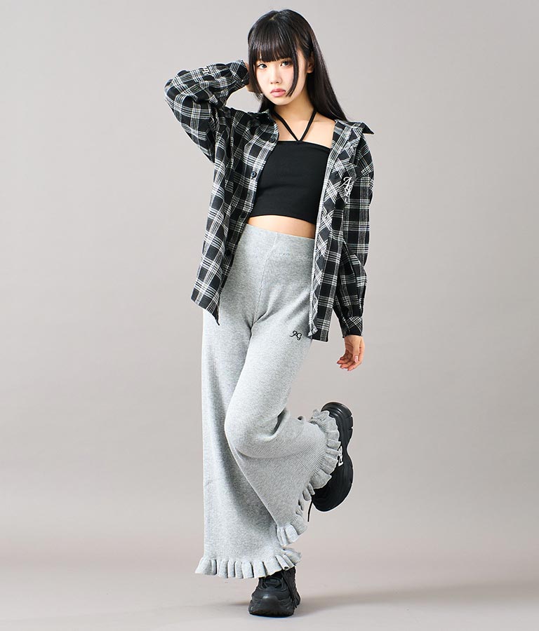 裾 フリル ニット ワイド パンツ 912-7329