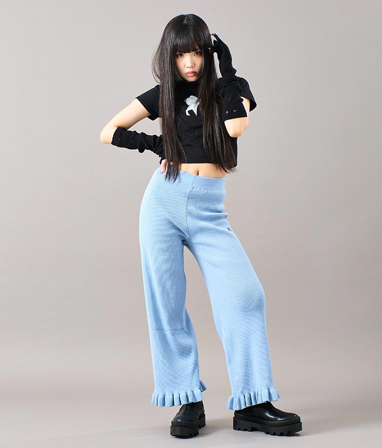 裾 フリル ニット ワイド パンツ 912-7329