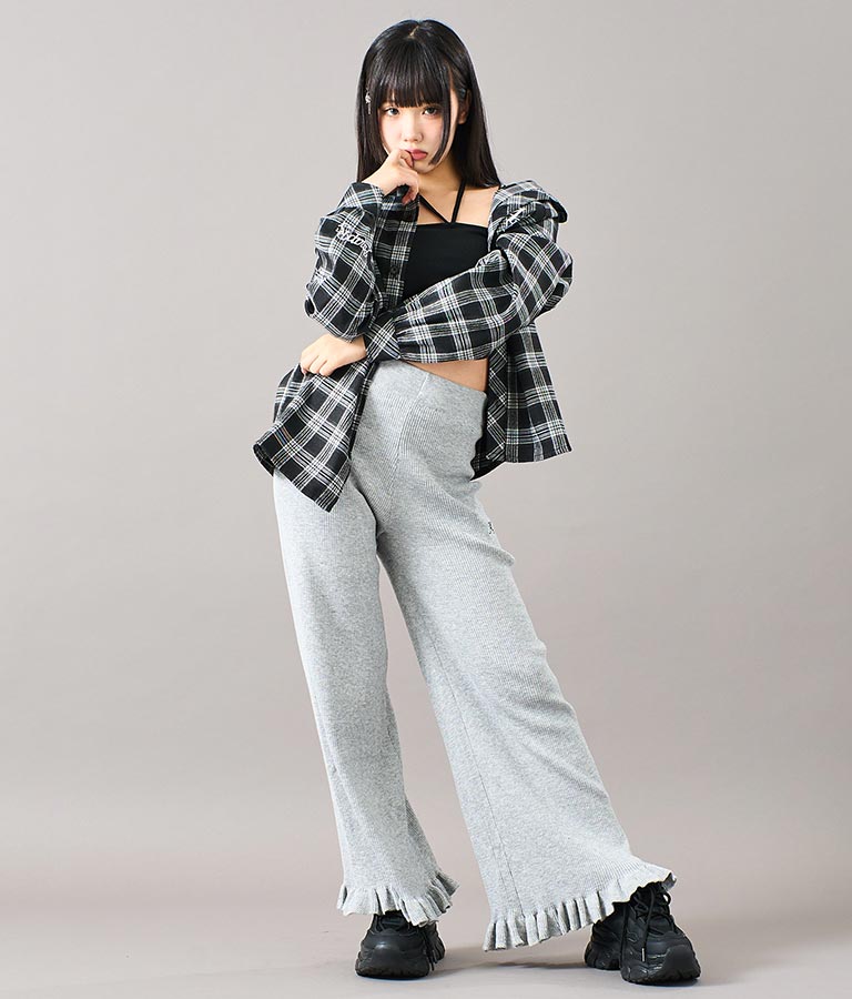 裾 フリル ニット ワイド パンツ 912-7329