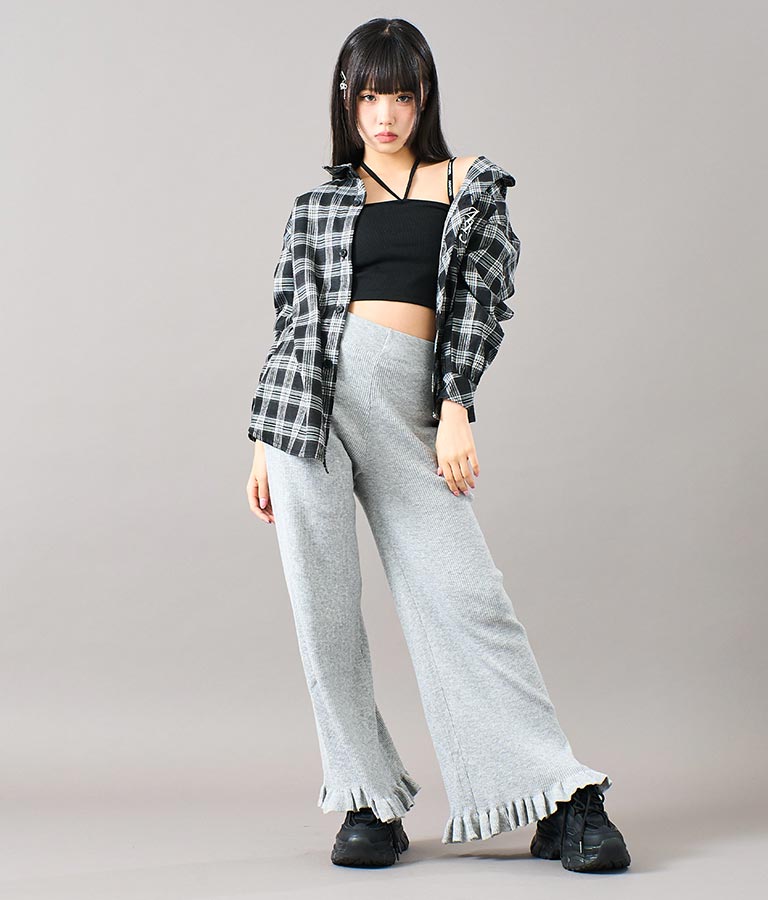 裾 フリル ニット ワイド パンツ 912-7329