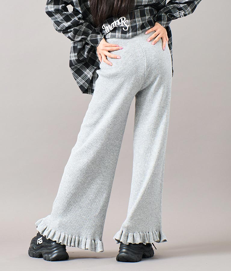裾 フリル ニット ワイド パンツ 912-7329