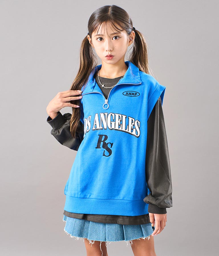 R+S ハーフジップ 裏毛 ベスト × ロングTシャツ セット 918-7355