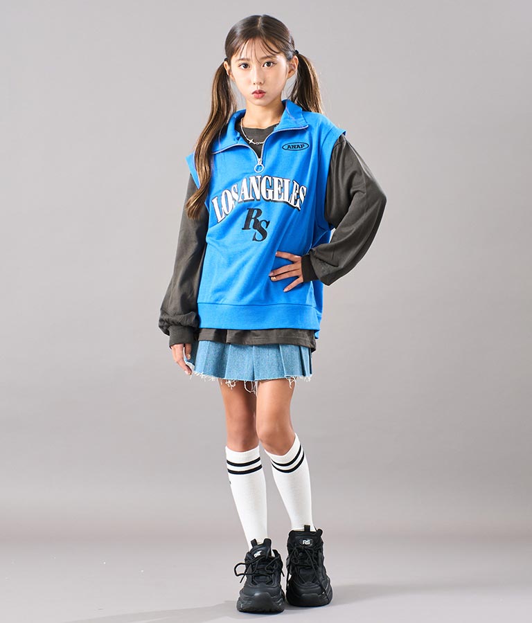 R+S ハーフジップ 裏毛 ベスト × ロングTシャツ セット 918-7355
