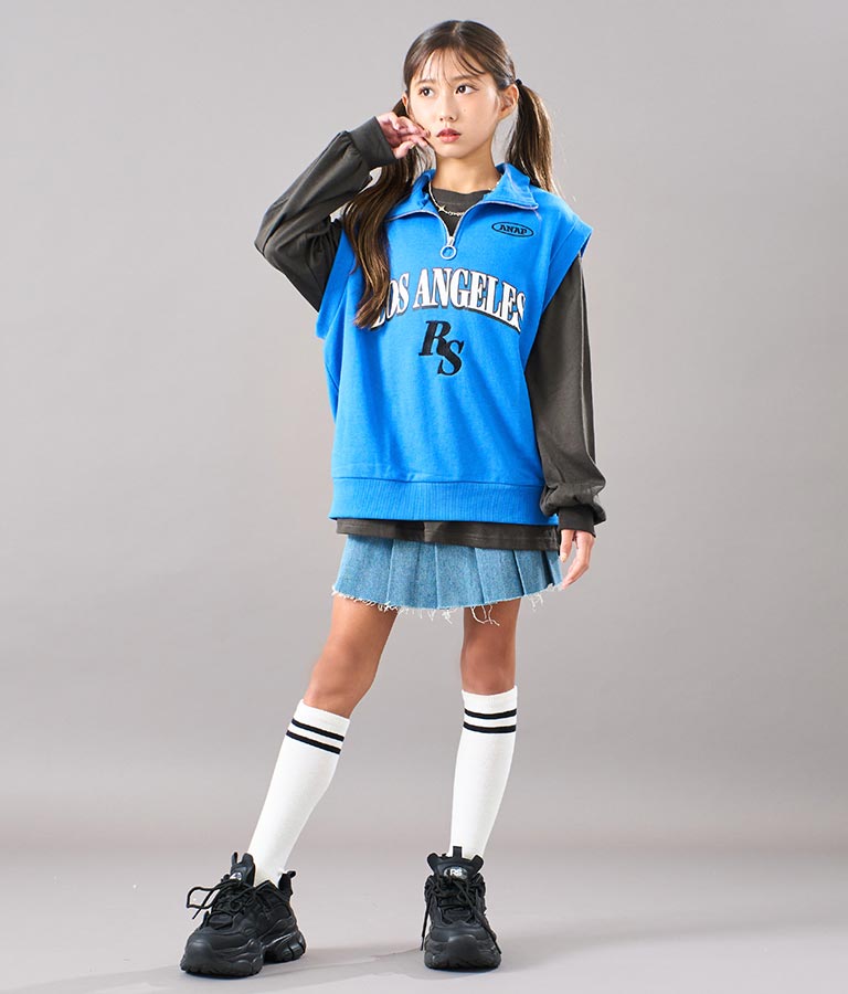 R+S ハーフジップ 裏毛 ベスト × ロングTシャツ セット 918-7355