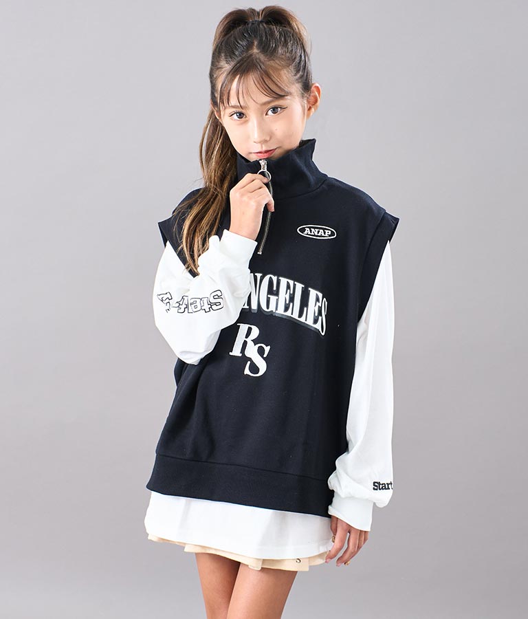 R+S ハーフジップ 裏毛 ベスト × ロングTシャツ セット 918-7355