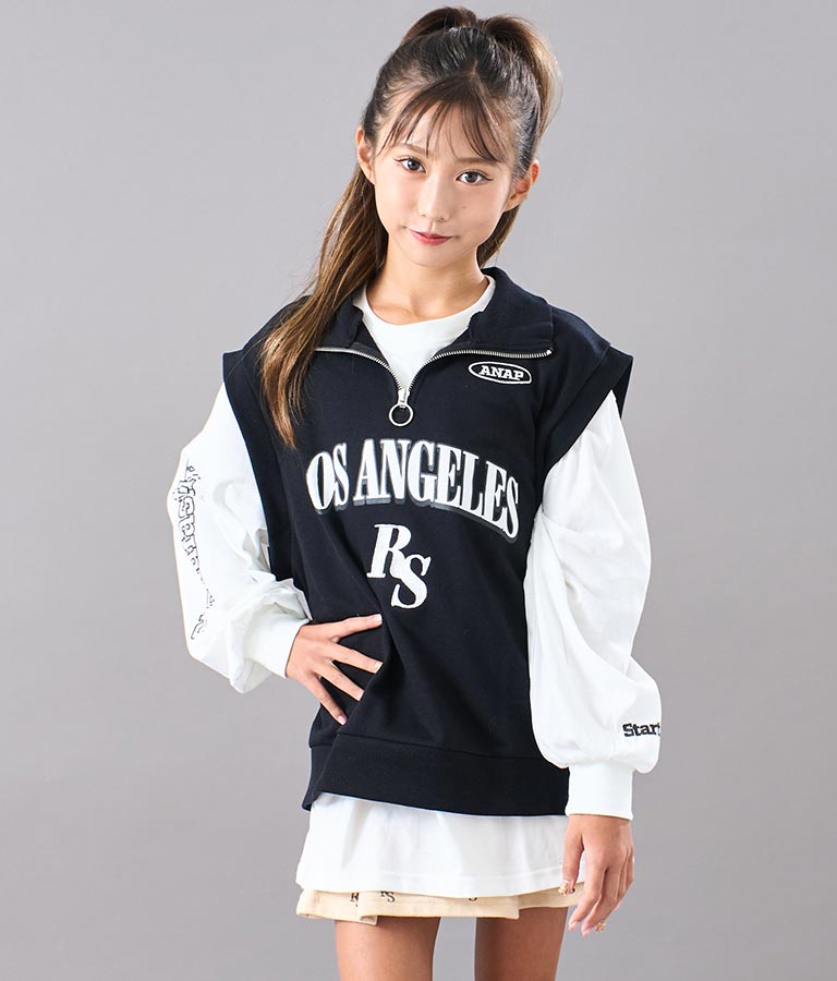 R+S ハーフジップ 裏毛 ベスト × ロングTシャツ セット 918-7355
