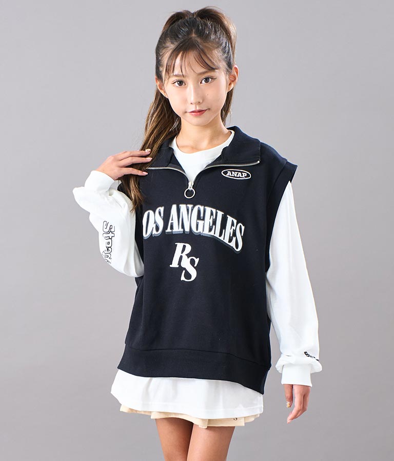 R+S ハーフジップ 裏毛 ベスト × ロングTシャツ セット 918-7355