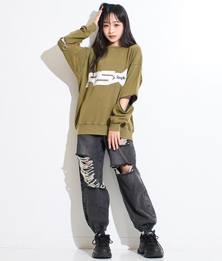 ANAP R+S【リラスポ】 ヴィンテージ 加工 ジップ スウェット トップス (ユニセックス アイテム) 913-7564