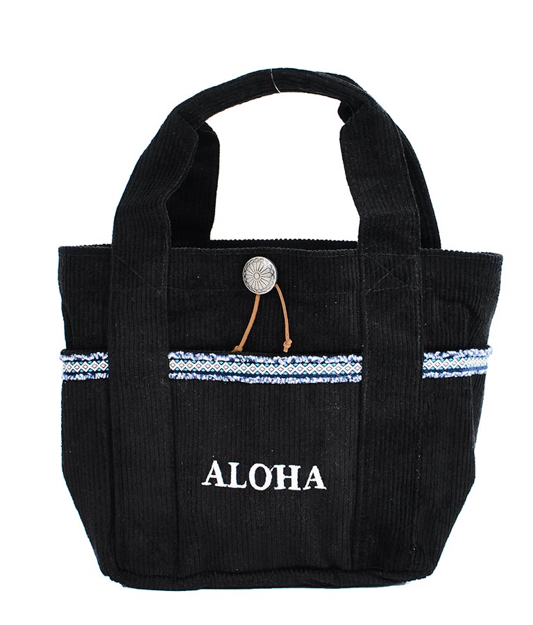 ALOHA刺繍 コンチョ付き コーデュロイ ミニ トート バッグ 859-5921