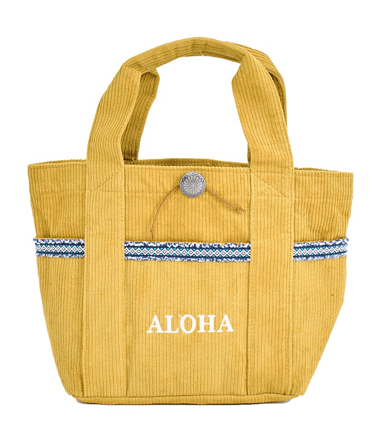 ALOHA刺繍 コンチョ付き コーデュロイ ミニ トート バッグ 859-5921