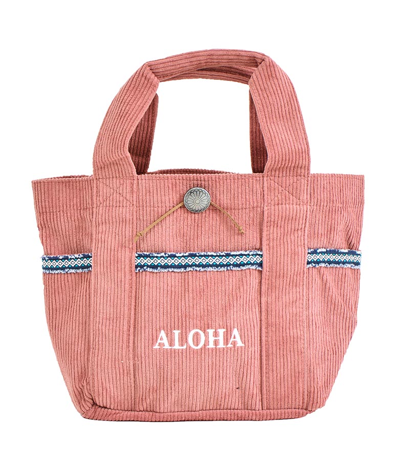 ALOHA刺繍 コンチョ付き コーデュロイ ミニ トート バッグ 859-5921