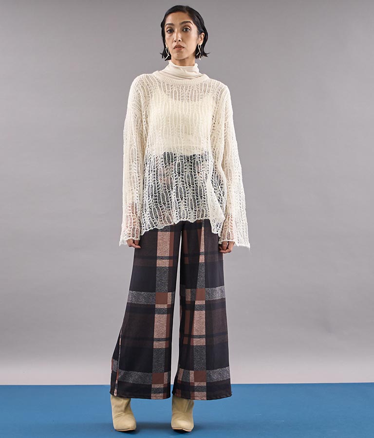 モヘア混 透かし編み ロング ニット プルオーバー 363-9552