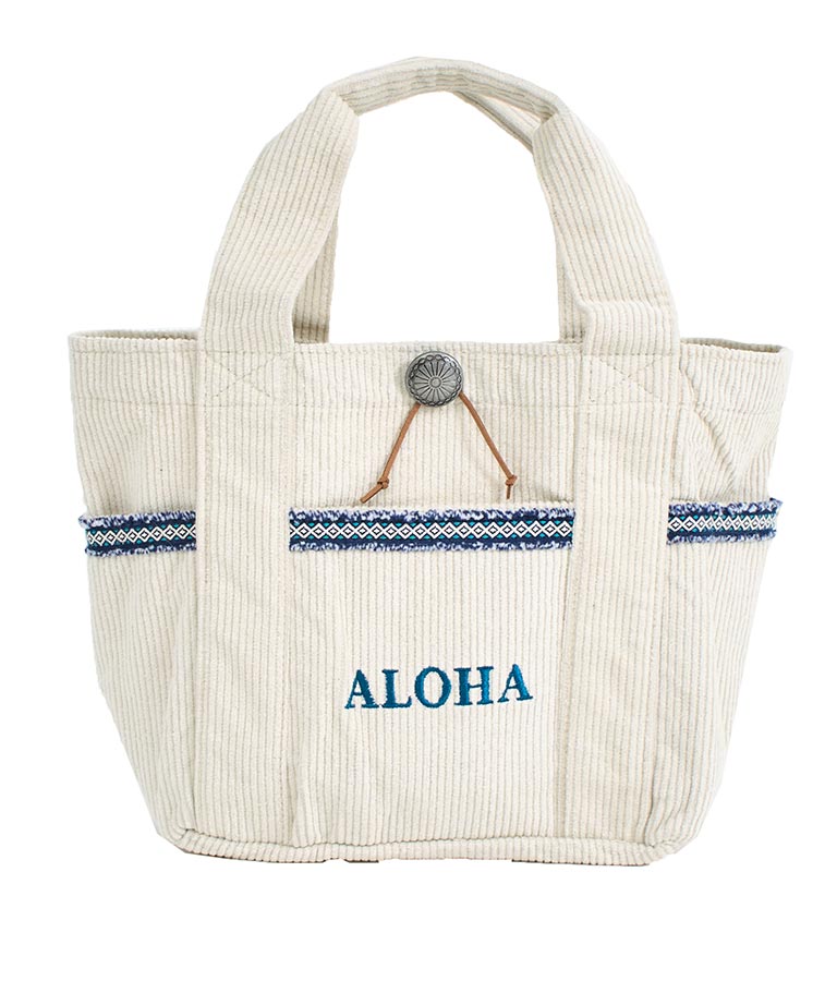 ALOHA刺繍 コンチョ付き コーデュロイ ミニ トート バッグ 859-5921