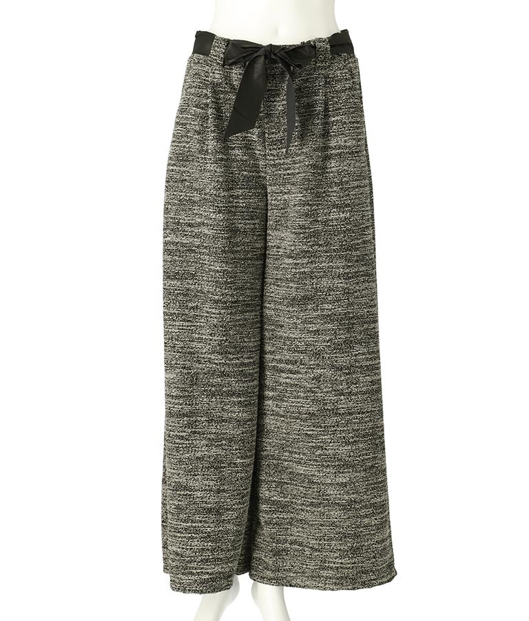 ITALY メランジ リボン ベルト付 フレア パンツ 392-2922