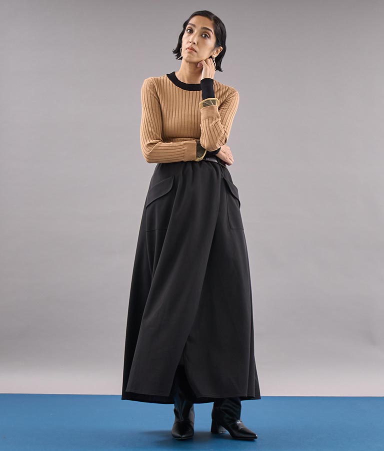 ITALY フロントカシュクール スリット ロング ラップ スカート 391-2919