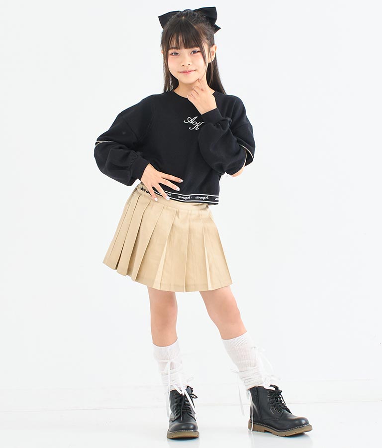袖 ジップ デザイン ウエスト ロゴ ゴム クロップド丈 裏毛 長袖 スウェット トレーナー 423-3331