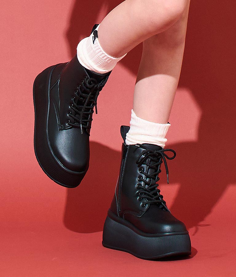 【ティーンズライン】レースアップ 厚底 ブーツ 919-7557