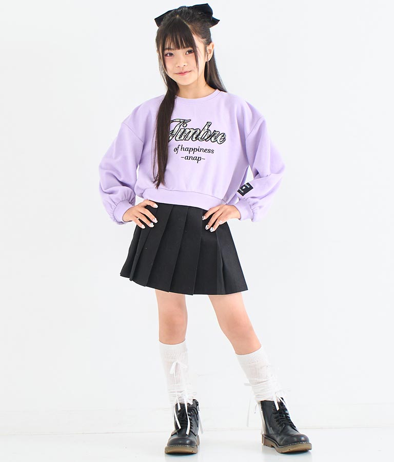 ツイード ワッペン 裏毛 長袖 スウェット トレーナー【セットアップ着用可】 423-3337