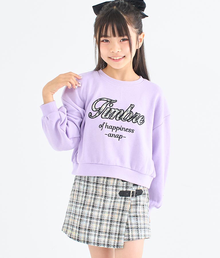 ツイード ワッペン 裏毛 長袖 スウェット トレーナー【セットアップ着用可】 423-3337