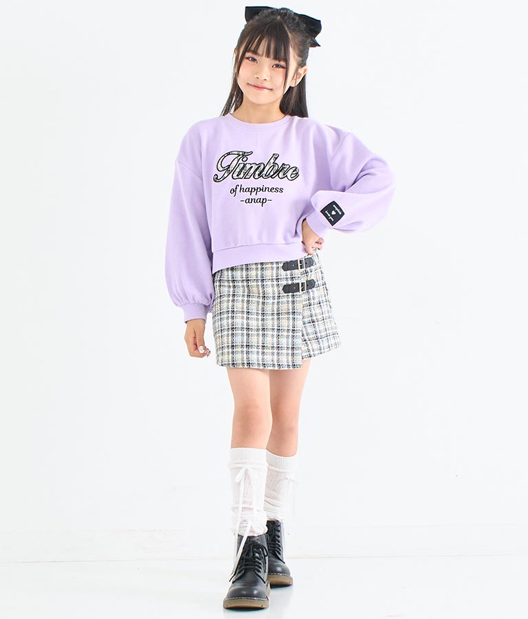 ツイード ワッペン 裏毛 長袖 スウェット トレーナー【セットアップ着用可】 423-3337