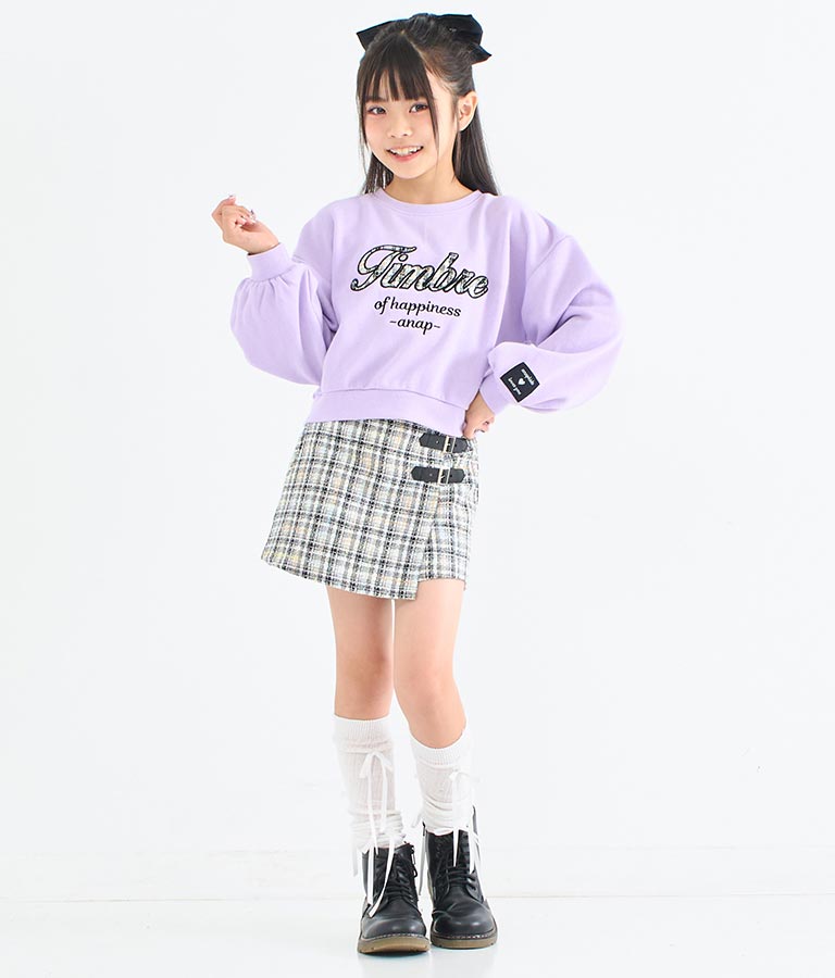 ツイード ワッペン 裏毛 長袖 スウェット トレーナー【セットアップ着用可】 423-3337