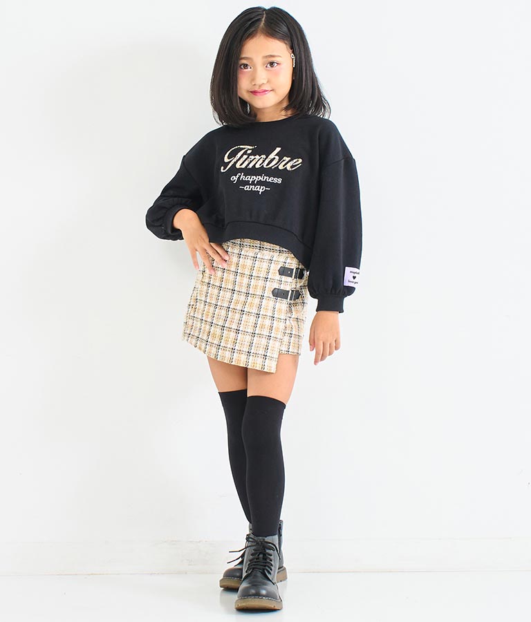 ツイード ワッペン 裏毛 長袖 スウェット トレーナー【セットアップ着用可】 423-3337