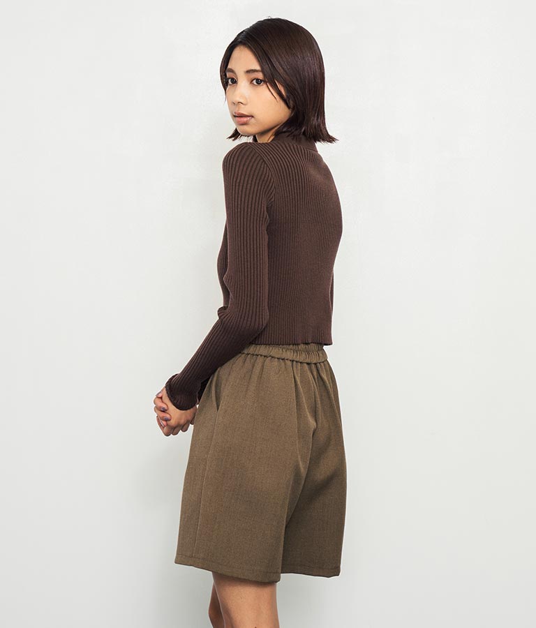 ダブルジップ 襟付き リブ ニット トップス 153-5587