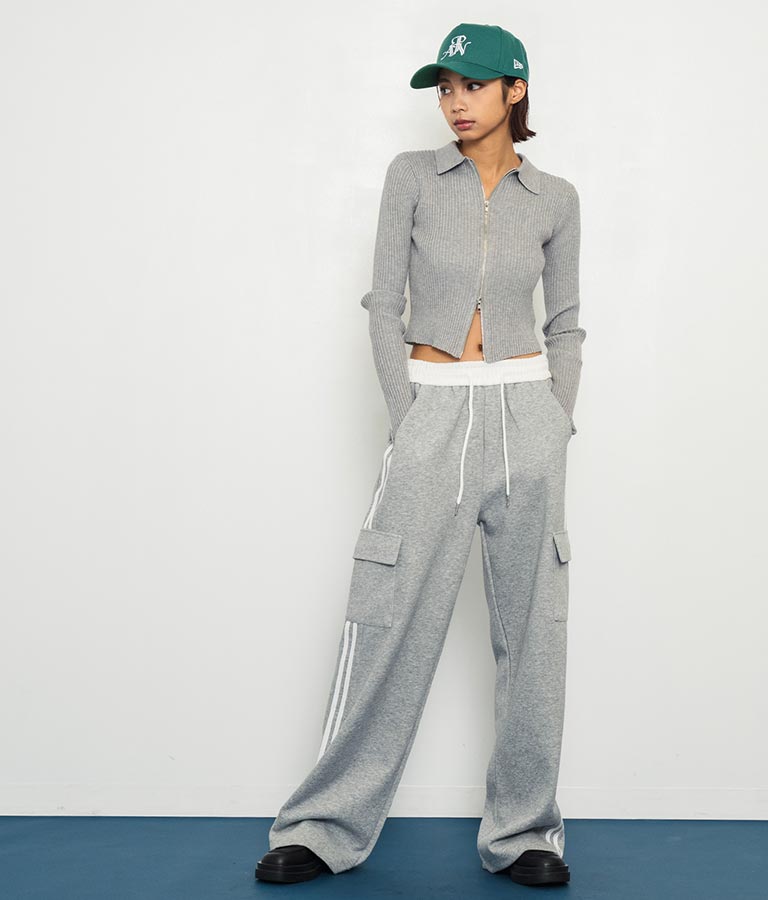 ダブルジップ 襟付き リブ ニット トップス 153-5587