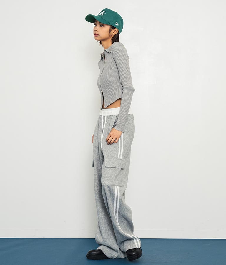 ダブルジップ 襟付き リブ ニット トップス 153-5587