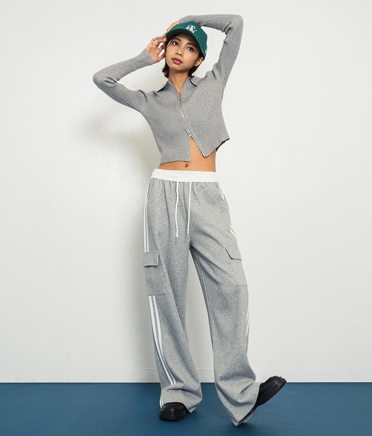 ダブルジップ 襟付き リブ ニット トップス 153-5587