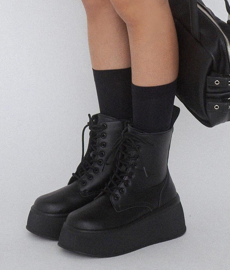 【ティーンズライン】レースアップ 厚底 ブーツ 919-7557