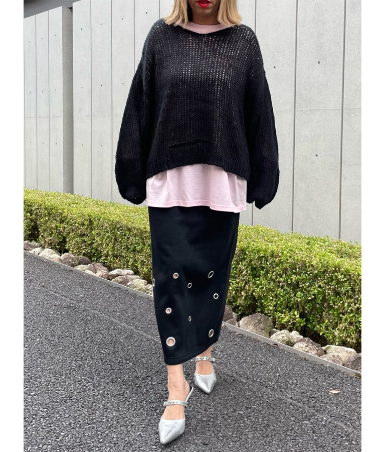 裏起毛 アイレット ナロー スカート 361-9544